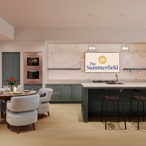 a clubroom with a resident kitchen