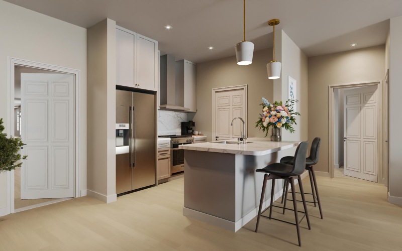 Well-lit kitchen with ample counter space